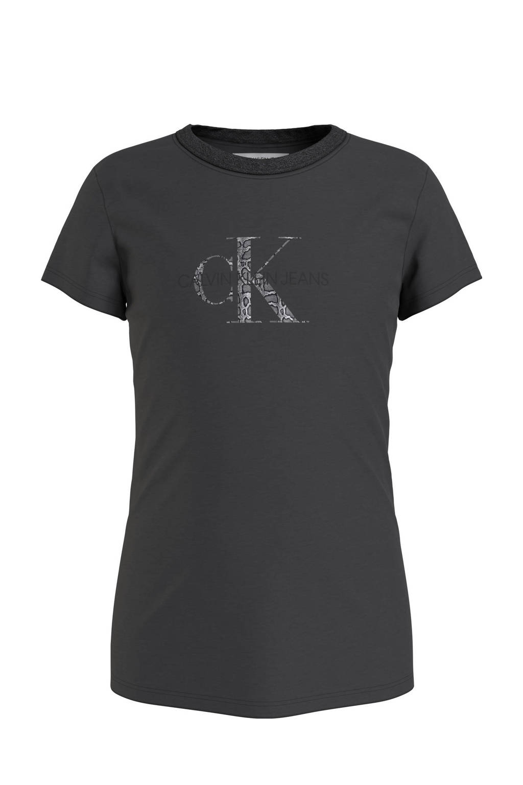 Zwarte meisjes CALVIN KLEIN JEANS T-shirt van biologisch katoen met korte mouwen en ronde hals