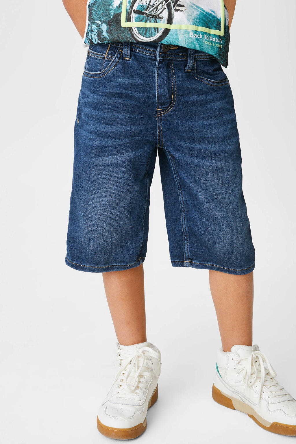 C&A The Denim regular fit jeans bermuda donkerblauw