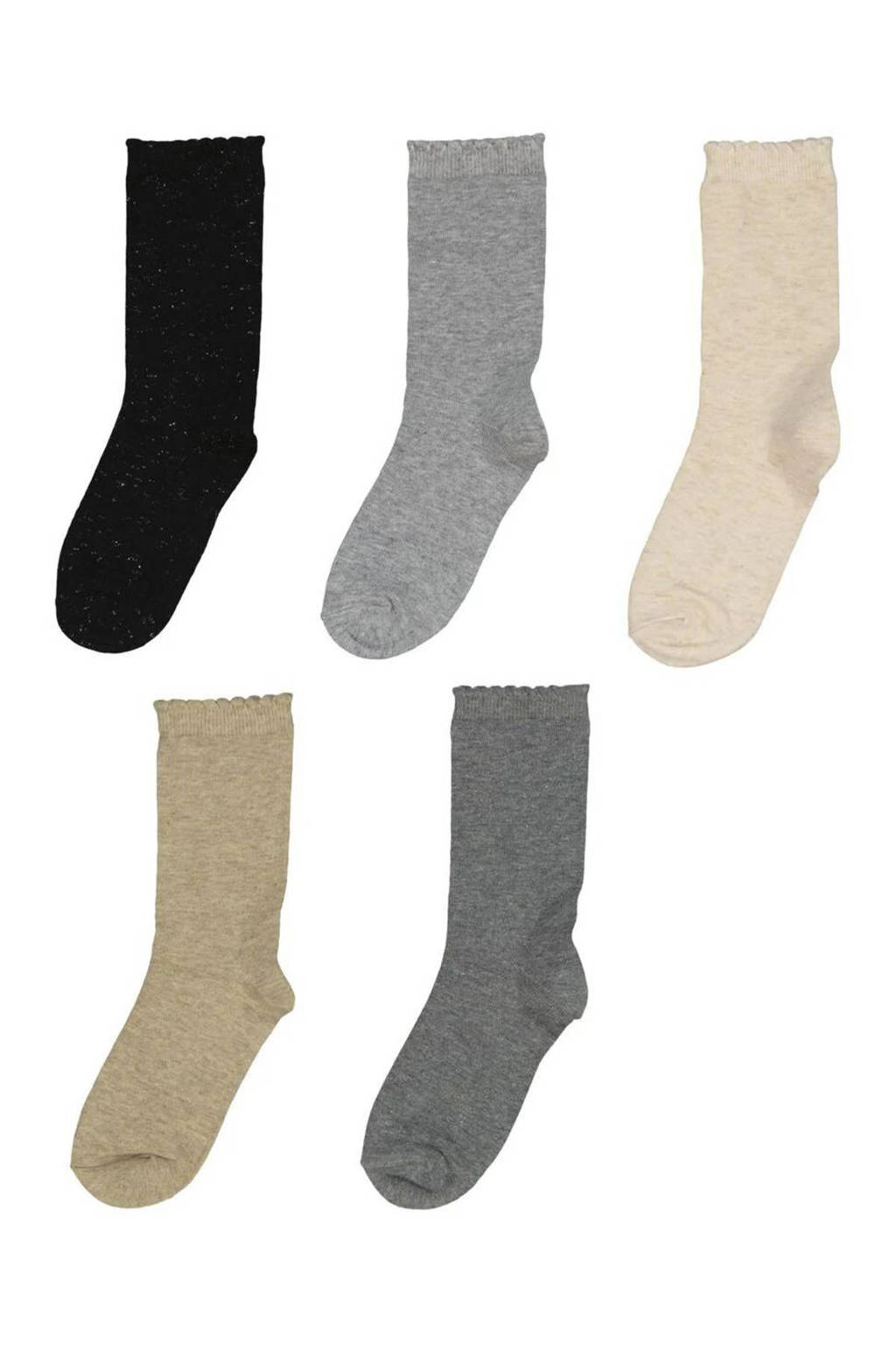 HEMA sokken met glitters - set van 5 grijs/beige, Grijs/beige