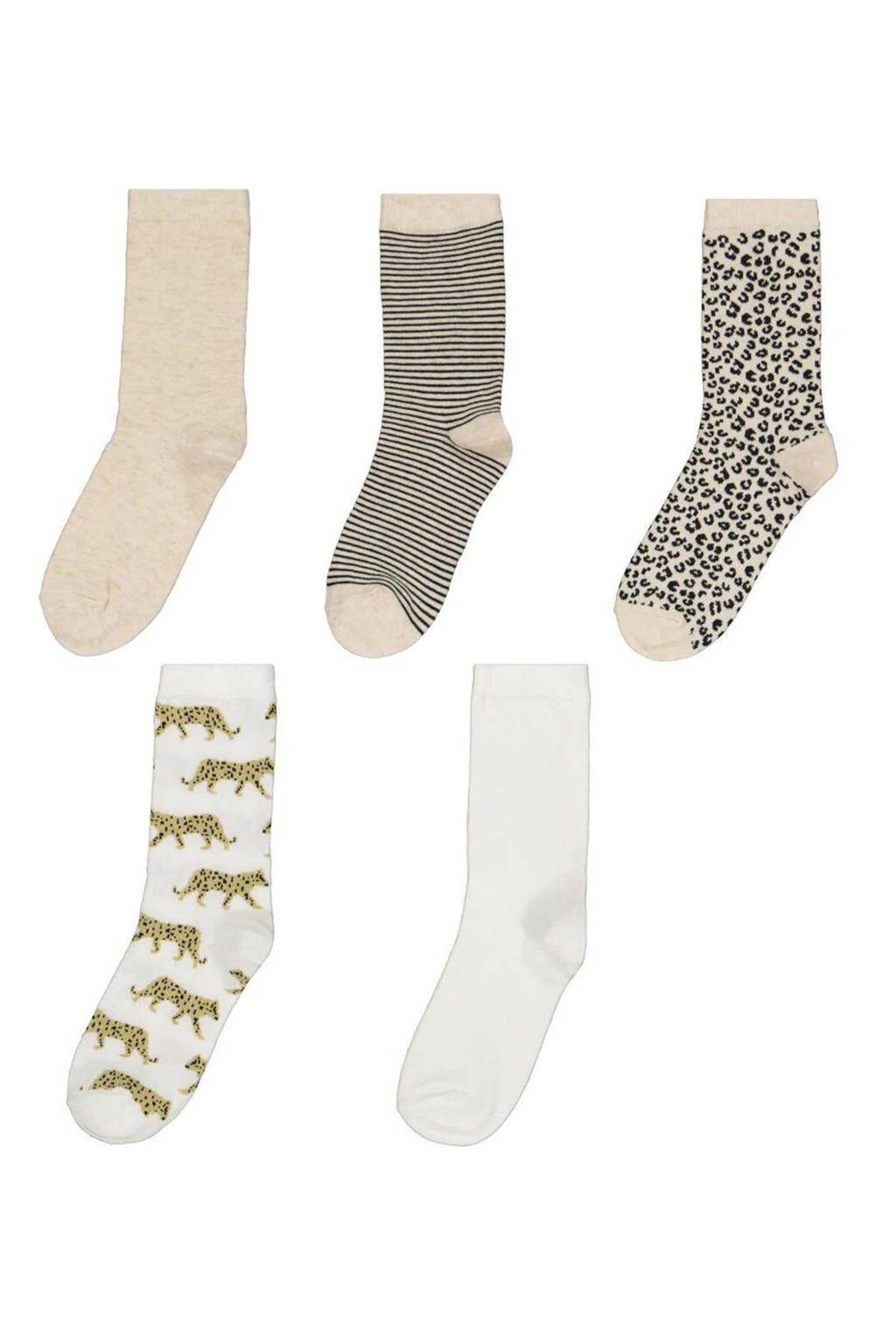 HEMA sokken - set van 5 beige/wit, Beige/wit