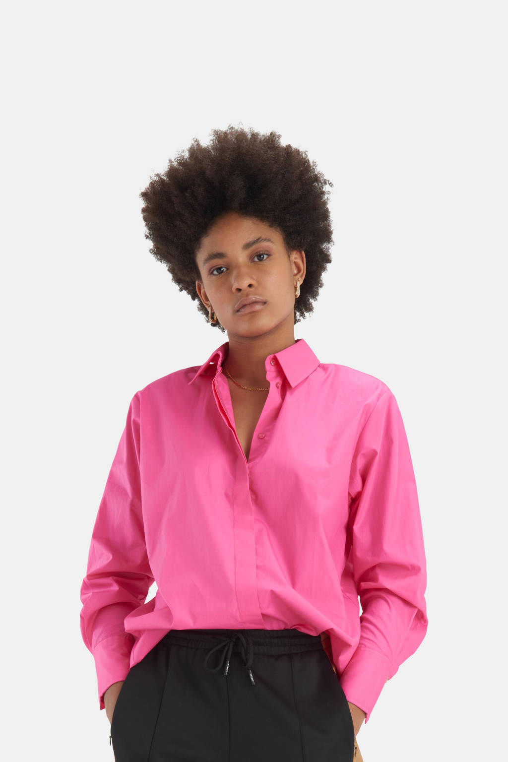 Roze dames Shoeby Eksept blouse Lea Poplin van katoen met lange mouwen, klassieke kraag en knoopsluiting