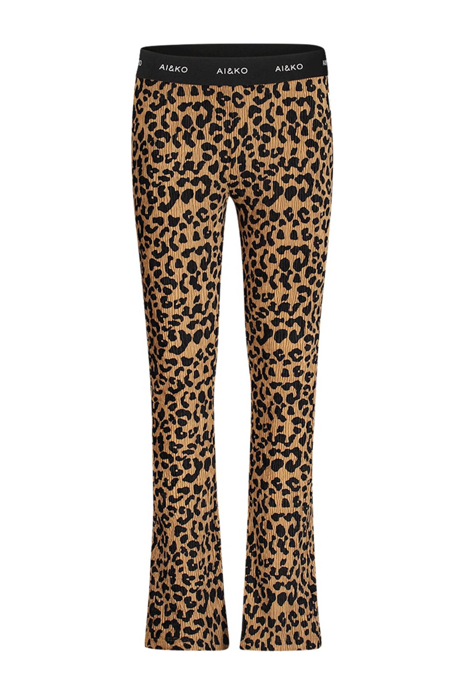 AI&KO high waist flared broek Craigy met panterprint bruin zwart