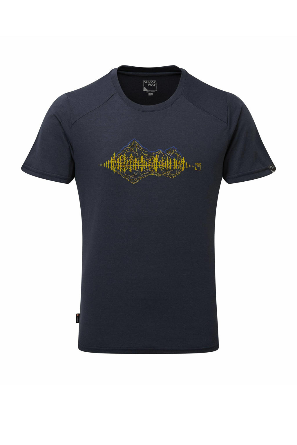 Donkerblauwe heren Sprayway outdoor T-shirt Lake van polyester met printopdruk, korte mouwen en ronde hals