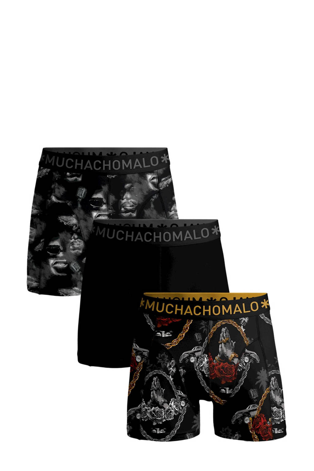 Muchachomalo   boxershort Gangsta Paradise - set van 3 zwart/grijs/goud, Zwart/grijs/goudd