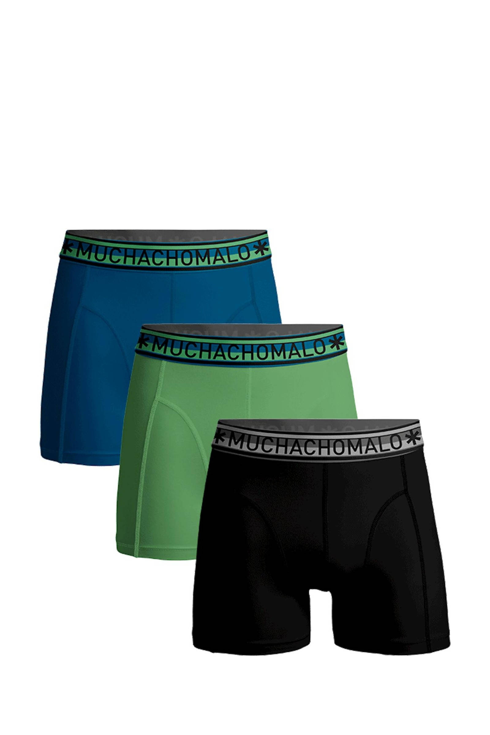 Muchachomalo boxershort Solid set van 3 blauw/lichtgroen/zwart online kopen