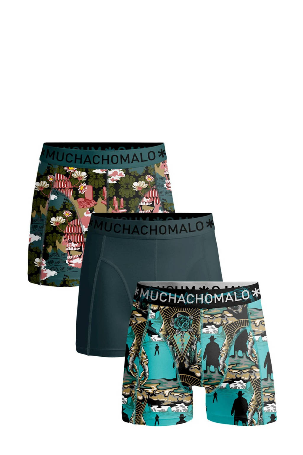 Muchachomalo boxershort Another one Bites - set van 3 petrol/blauw/roze