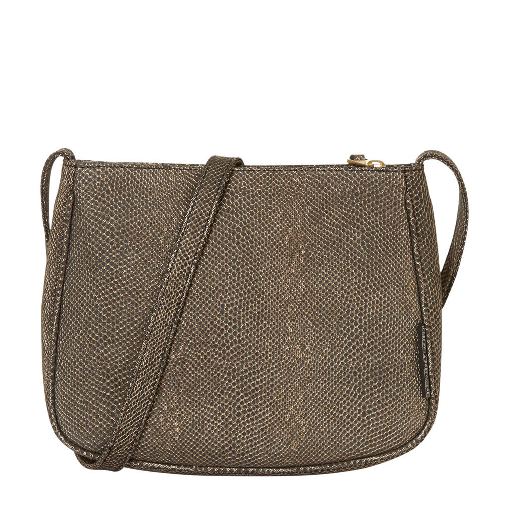 Fred de la Bretoniere  nubuck crossbody tas met slangenprint taupe