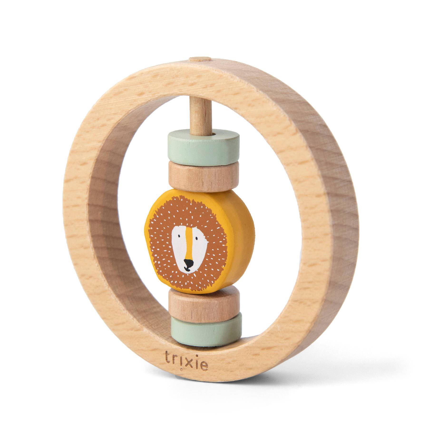 TRIXIE Baby Accessoires Wooden round rattle Mr. Lion Geel online kopen