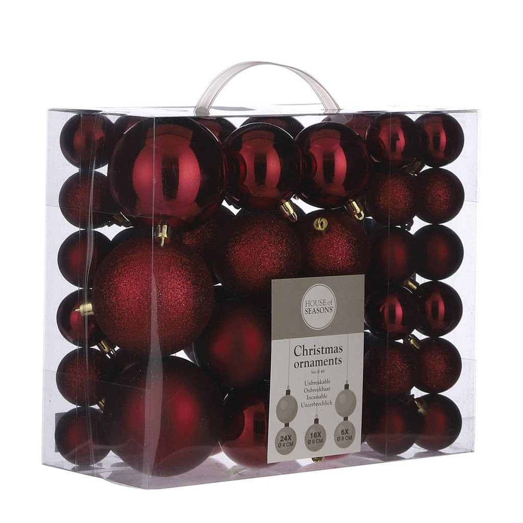 House of Seasons kerstbal (set van 46) (ø8 cm), Donkerrood