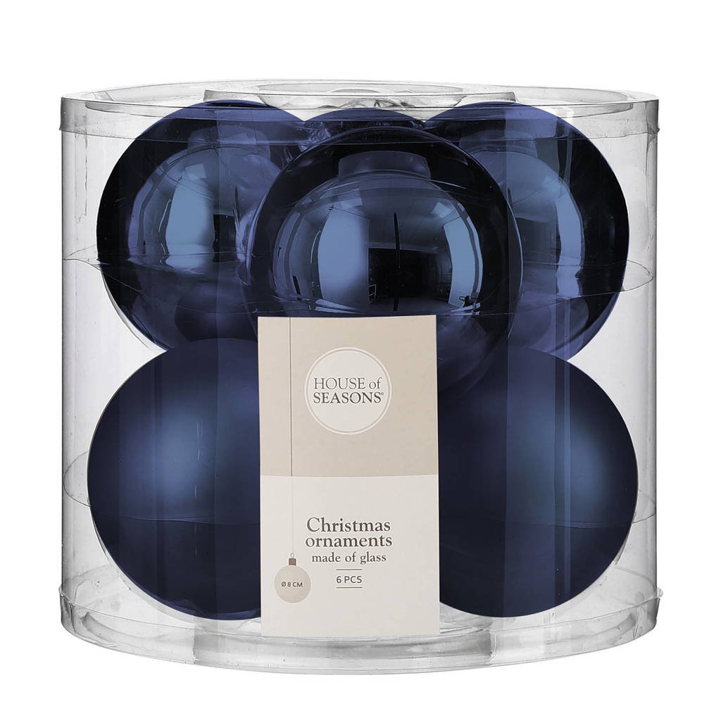 House of Seasons kerstbal (set van 6) (ø8 cm), Donkerblauw