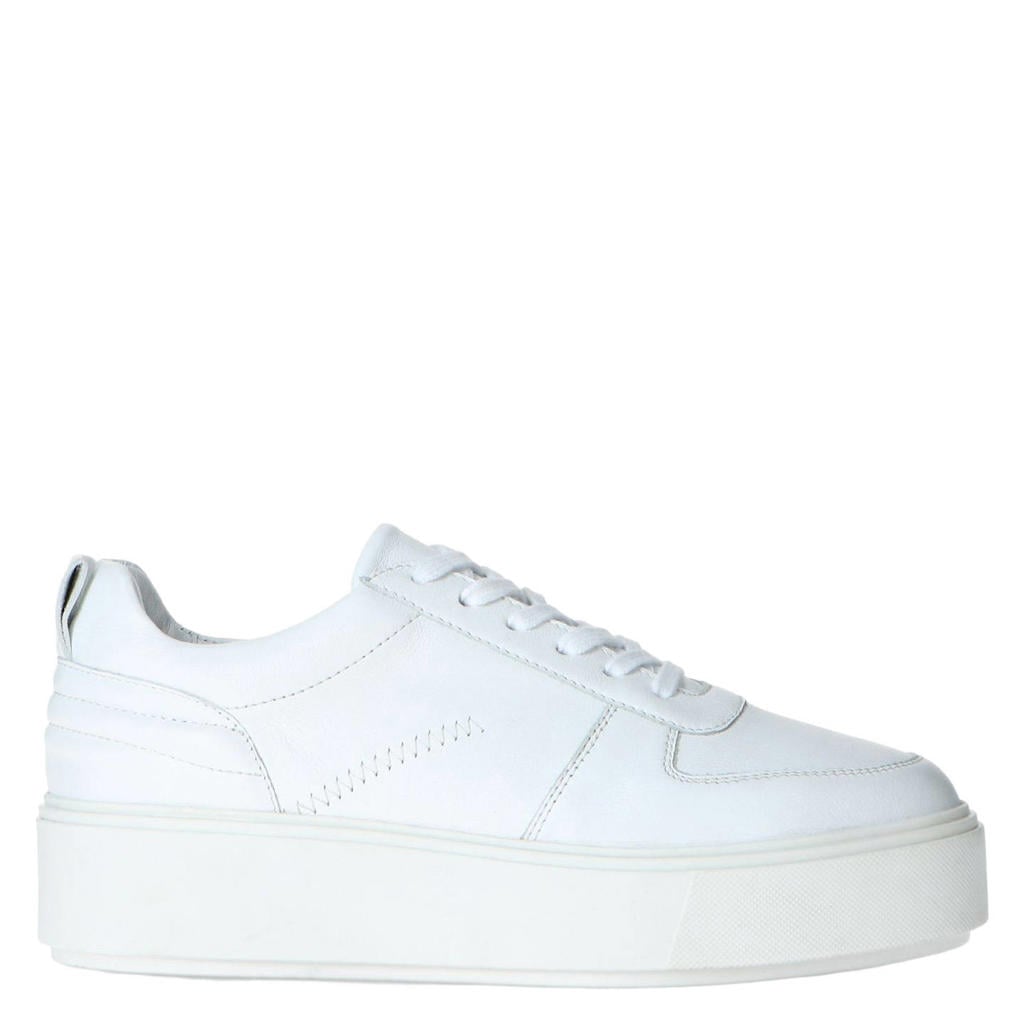 Witte dames Sacha leren plateau sneakers met veters