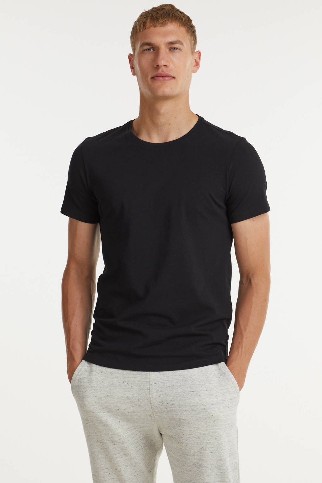 Set van 2 zwarte heren Blend basic T-shirt van stretchkatoen met korte mouwen en ronde hals