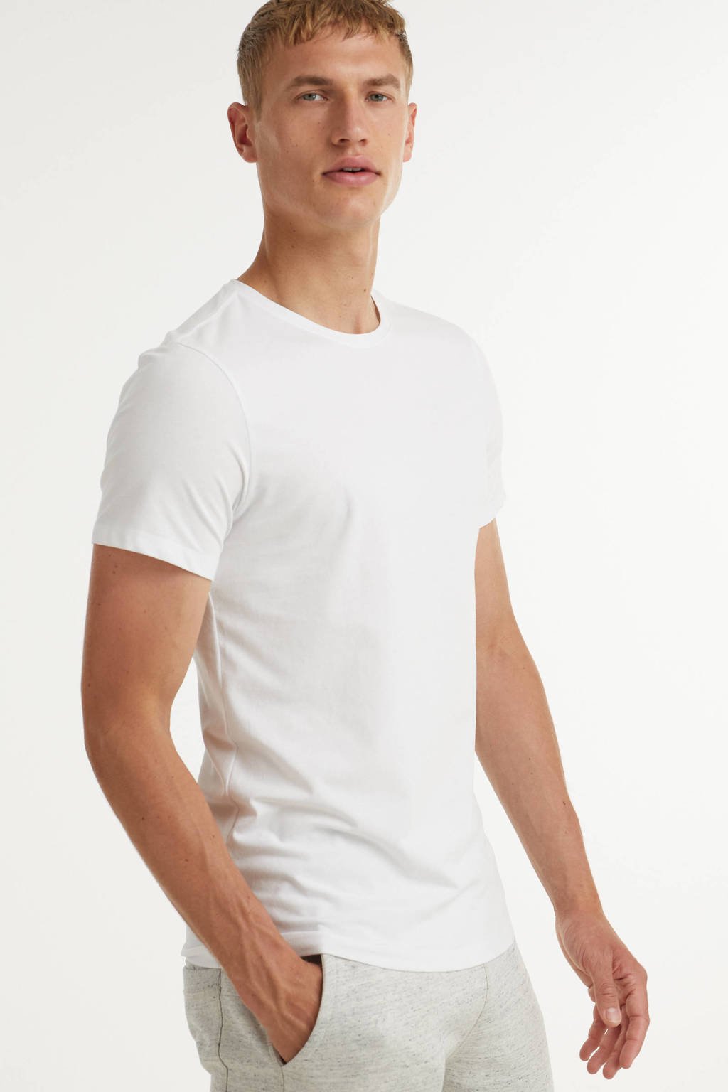 Set van 2 witte heren Blend basic T-shirt van stretchkatoen met korte mouwen en ronde hals