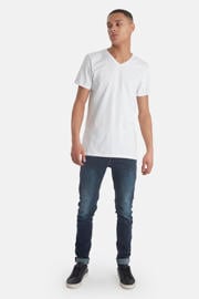 thumbnail: Set van 2 witte heren Blend basic T-shirt van stretchkatoen met korte mouwen en V-hals