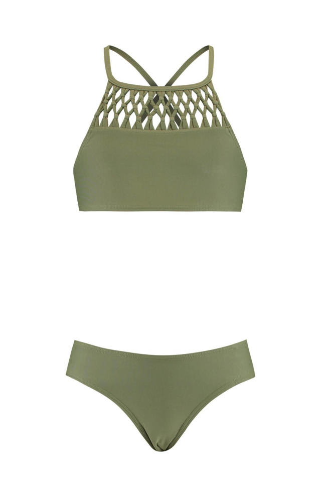 verlies uzelf Terugspoelen Paine Gillic CoolCat Junior crop bikini met gevlochten details groen | wehkamp