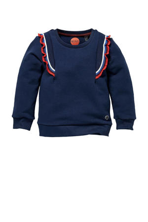 sweater Linn met ruches donkerblauw/rood