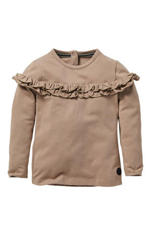 longsleeve Selina met ruches taupe