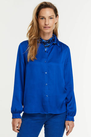 blouse Mira Boho  met ruches kobaltblauw