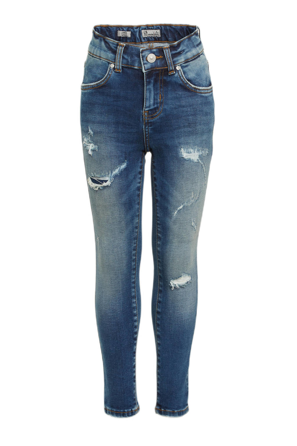 Stonewashed meisjes LTB cropped super skinny jeans Lonia van stretchdenim met regular waist en rits- en drukknoopsluiting