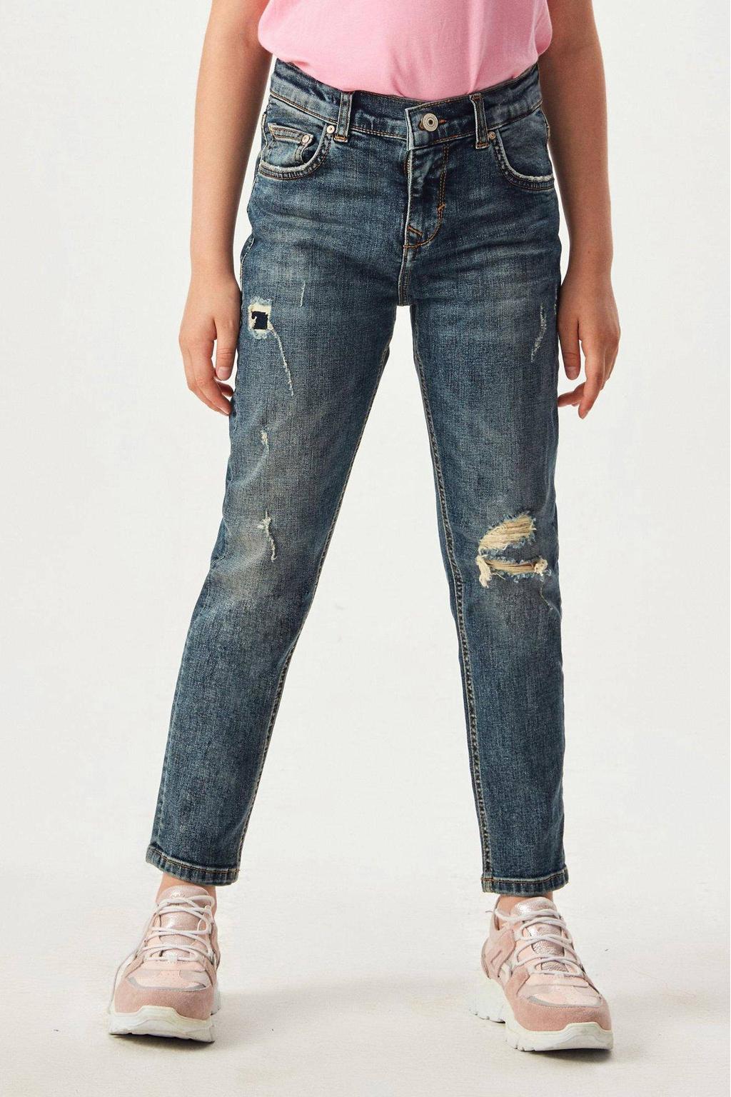 Stonewashed meisjes LTB mom jeans Eliana van denim met regular waist, rits- en drukknoopsluiting en effen