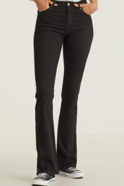 thumbnail: Black denim dames anytime flared jeans van denim met regular waist, rits- en knoopsluiting en effen