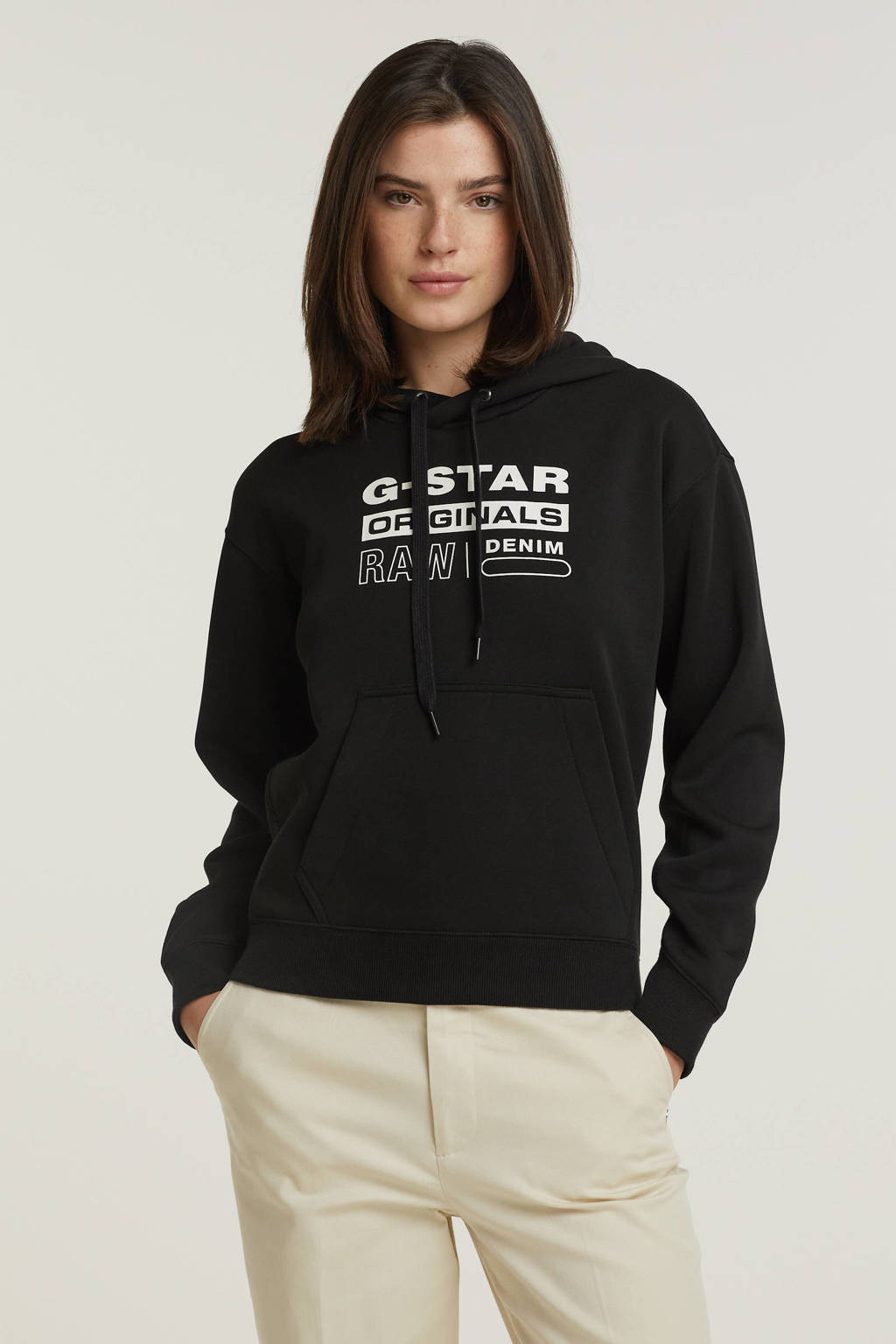 G-Star RAW hoodie met logo zwart, Zwart