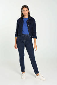 Donkerblauwe dames Cassis slim fit jeans van denim met regular waist