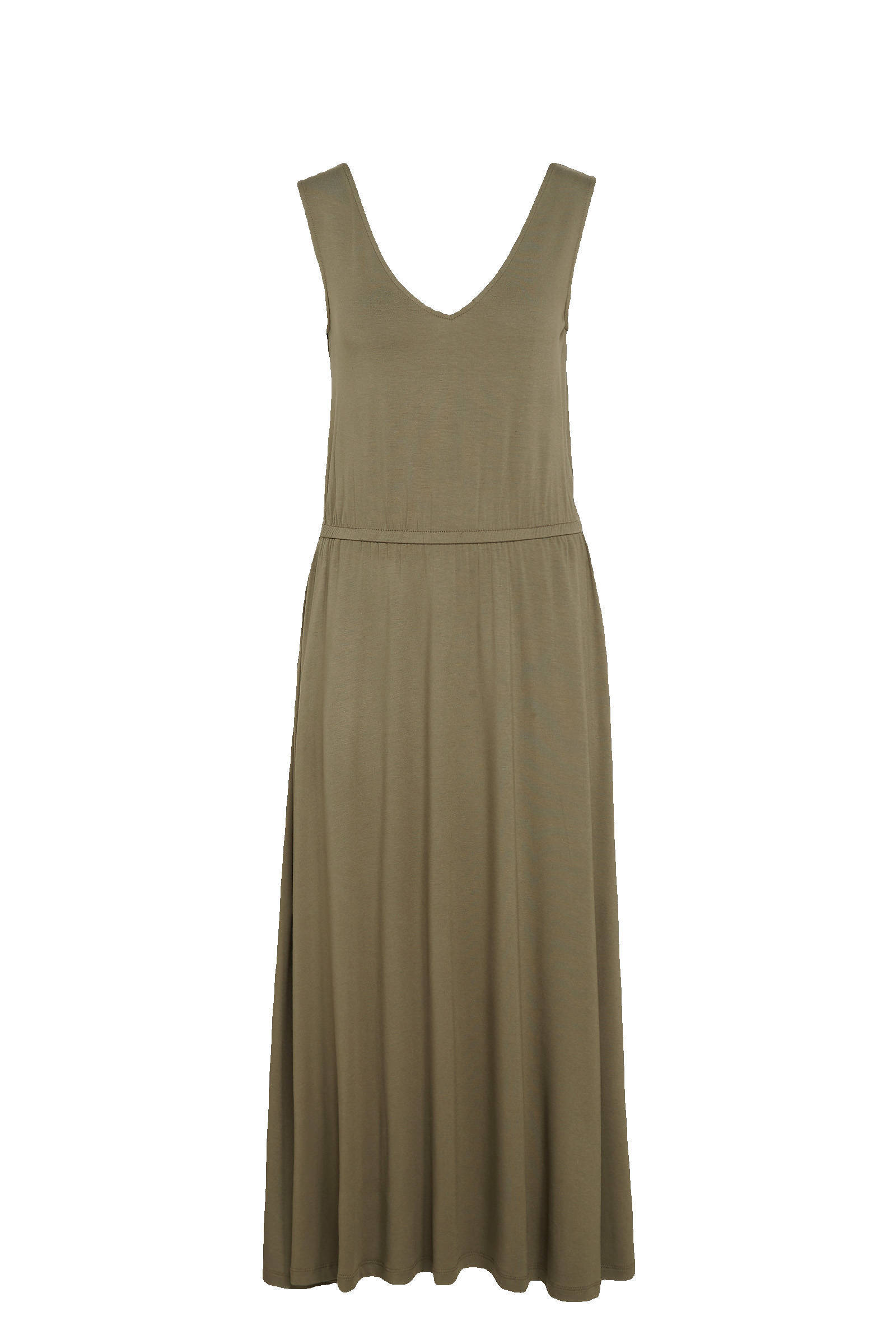 C&A Yessica maxi jurk met plooien olijfgroen | wehkamp