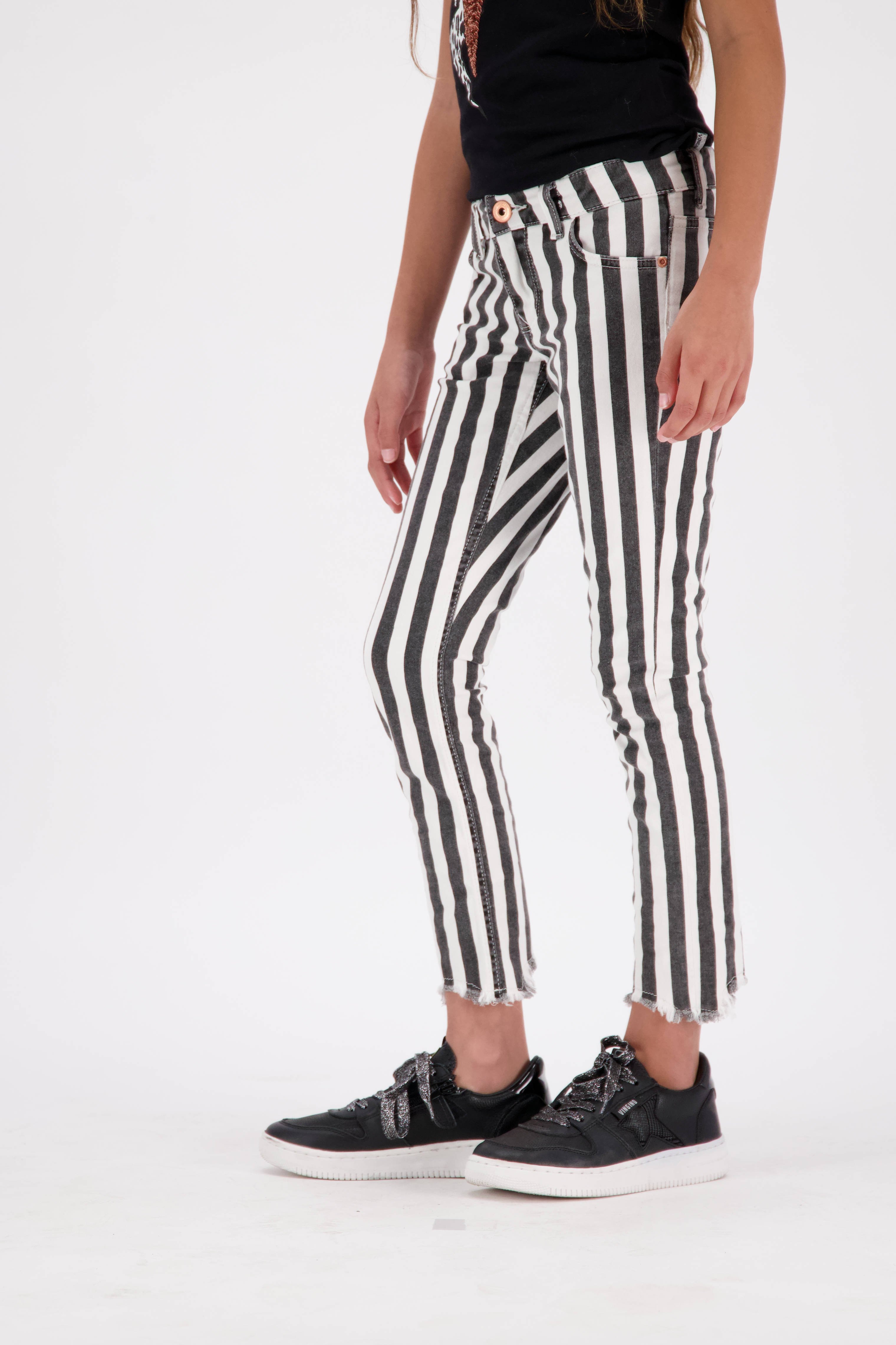 Mode Broeken Bandplooibroeken Bandplooibroek zwart-wit gestreept patroon zakelijke stijl 
