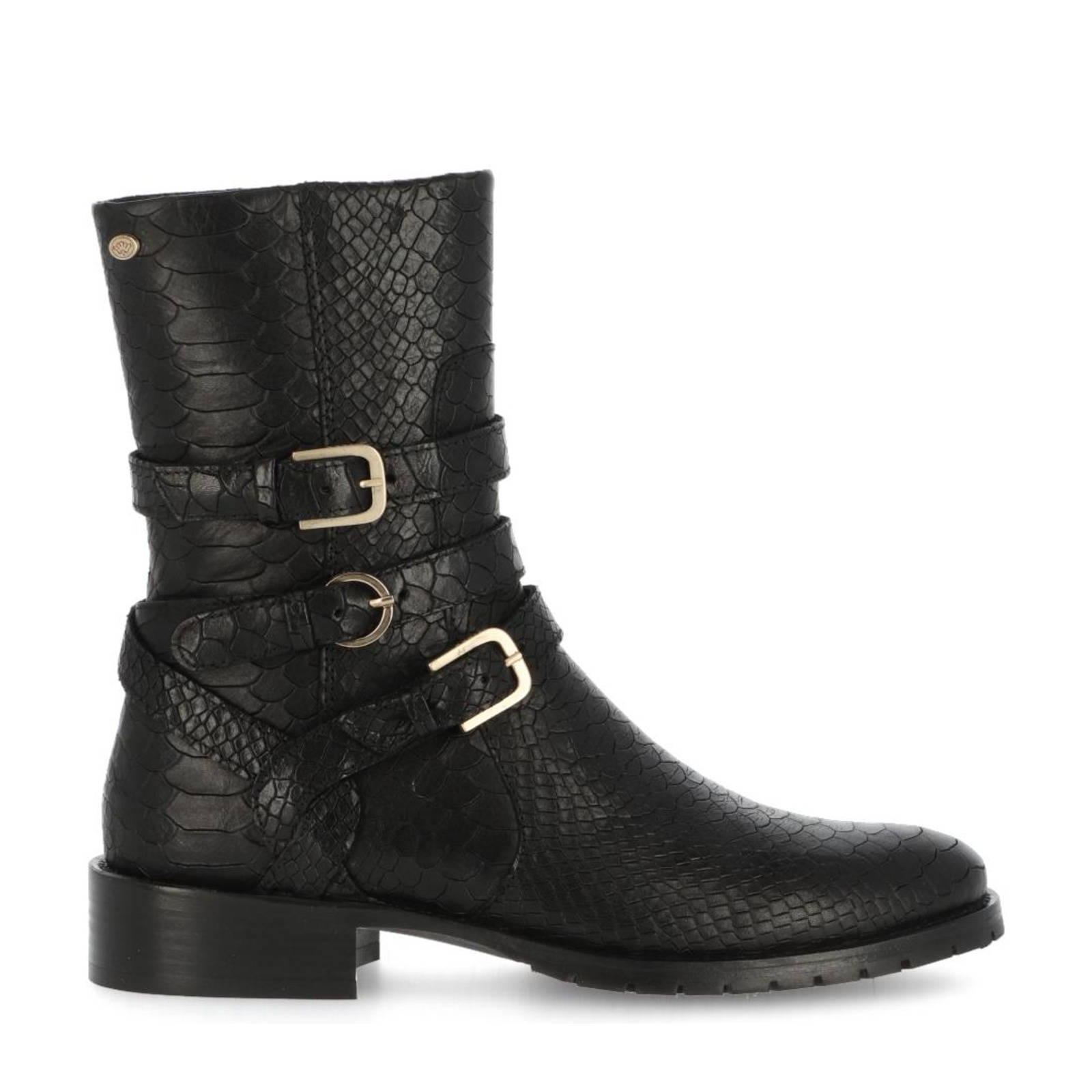 Fred de la Bretoniere Enkellaarsjes Ankle Boot Croco Printed Leather Zwart online kopen