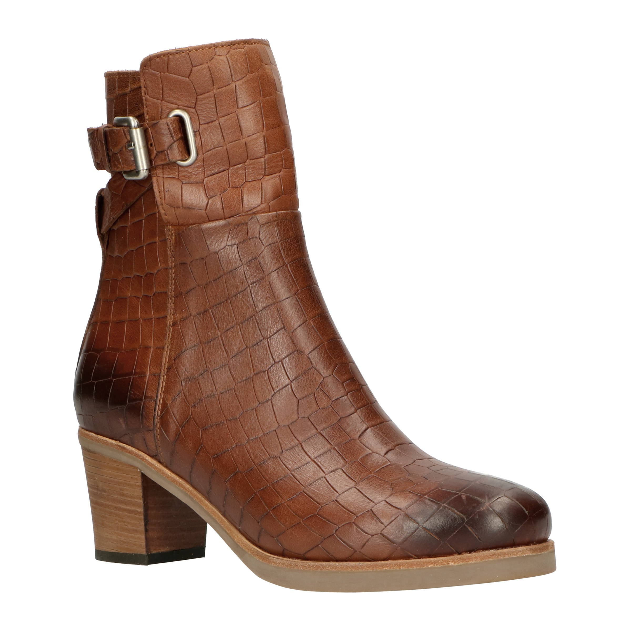 Shabbies Amsterdam leren enkellaarzen met crocoprint cognac | wehkamp