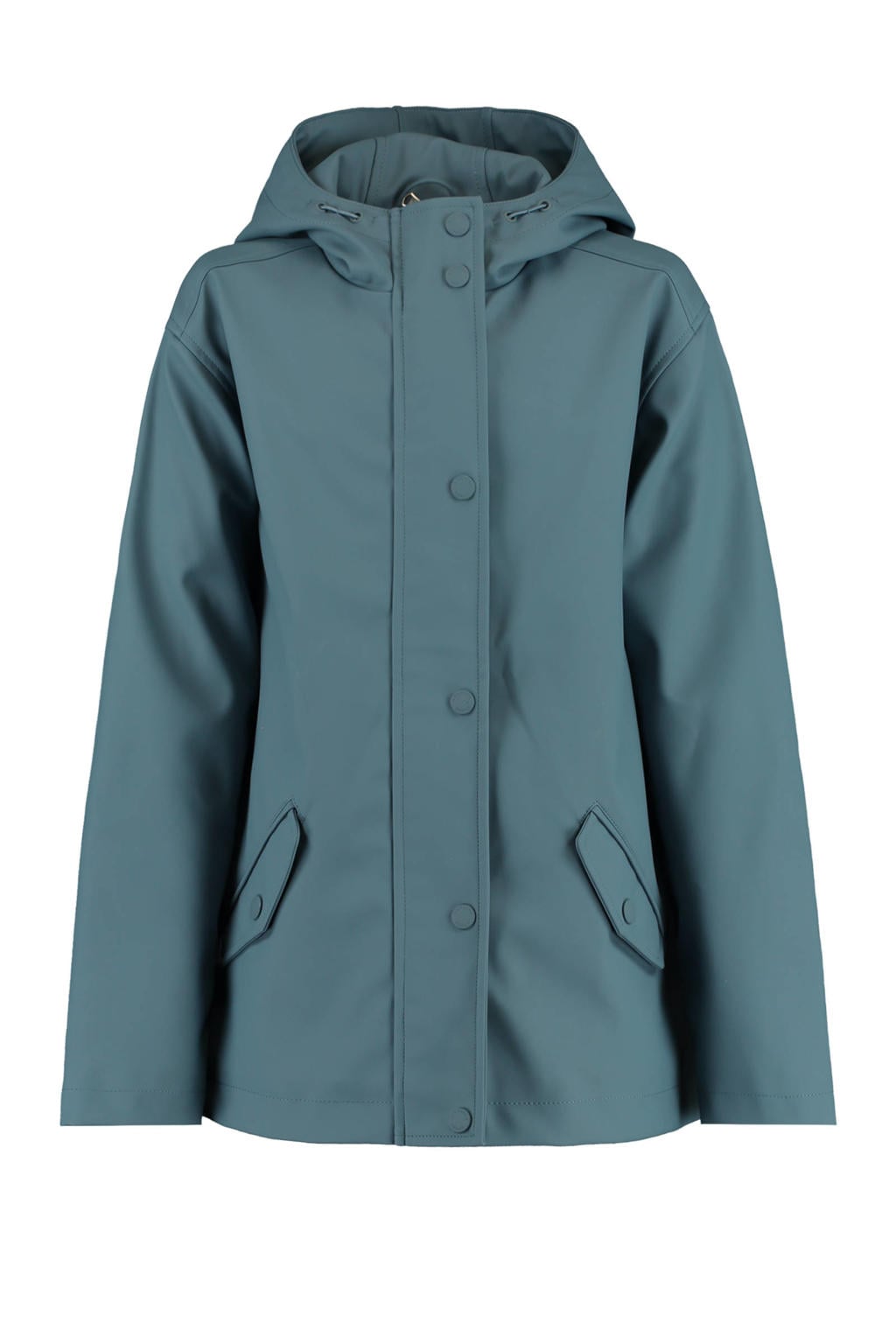 Petrolkleurige jongens en meisjes America Today Junior unisex gevoerde regenjas van gerecycled polyester met lange mouwen, capuchon en rits- en drukknoopsluiting