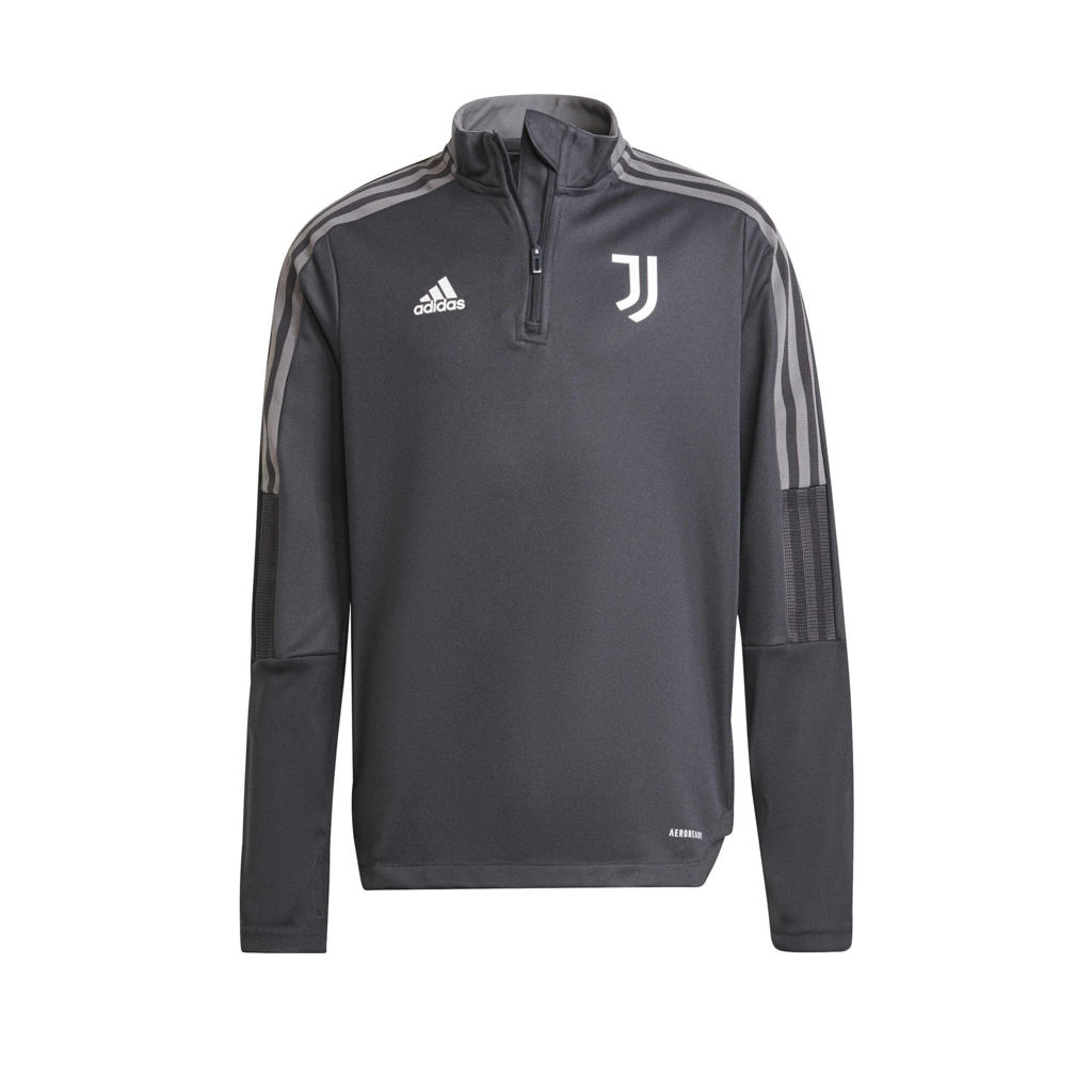 Grijze jongens en meisjes adidas Performance Junior Juventus FC voetbalsweater training van gerecycled polyester met lange mouwen en opstaande kraag