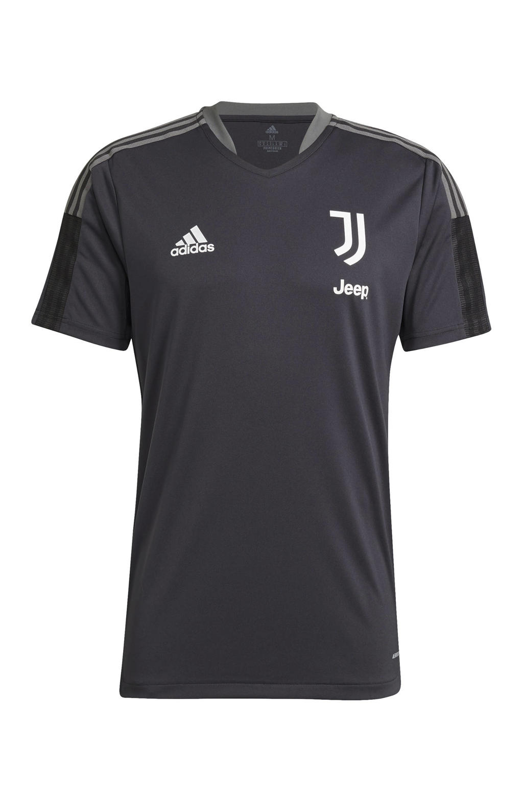 Grijze heren adidas Performance Senior Juventus FC voetbalshirt training van gerecycled polyester met logo dessin, korte mouwen en ronde hals