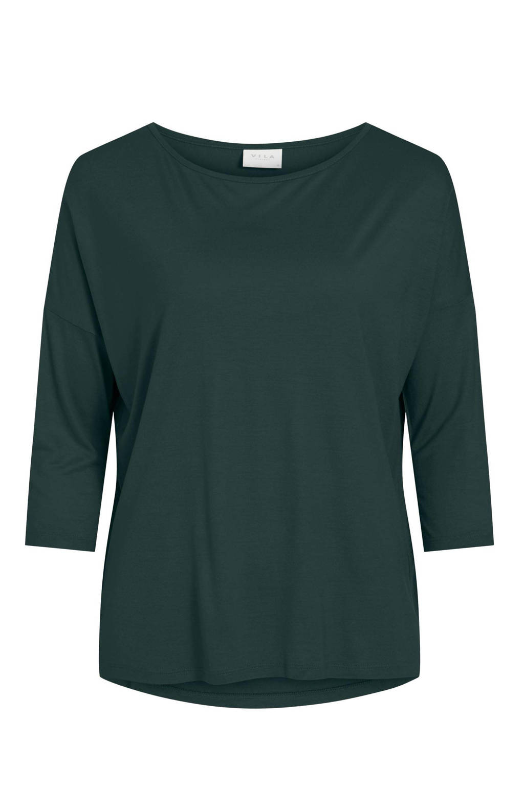 Groene dames VILA T-shirt van viscose met driekwart mouwen en ronde hals