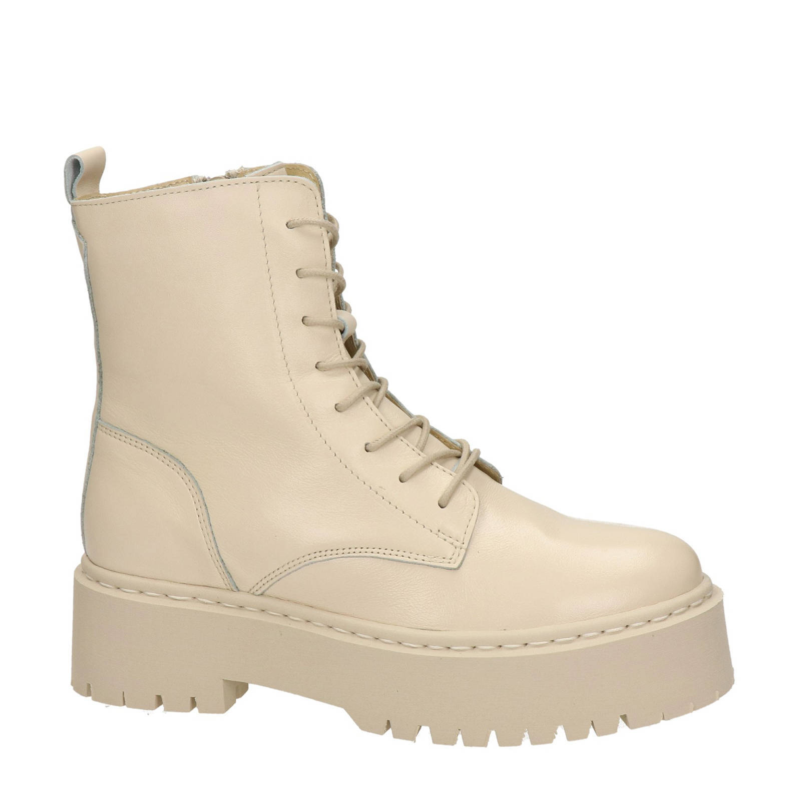 Nelson leren plateau veterboots ecru | wehkamp
