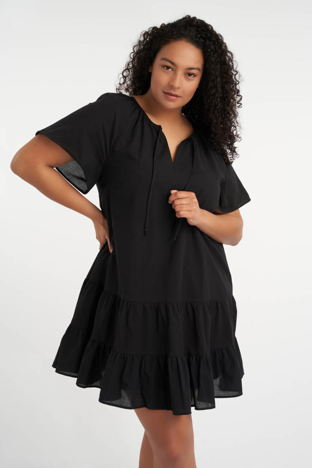 Schotel roltrap abstract MS Mode A-lijn jurk met volant zwart | wehkamp