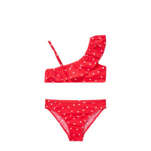 crop bikini met ruches en hartjes rood/wit