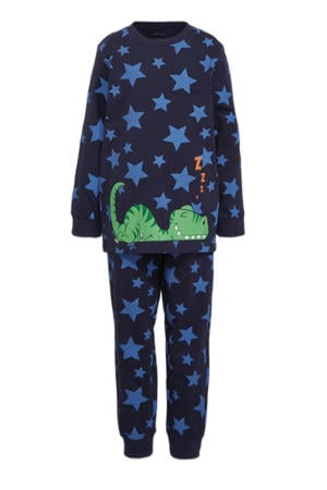   pyjama Ola met all over print donkerblauw/groen