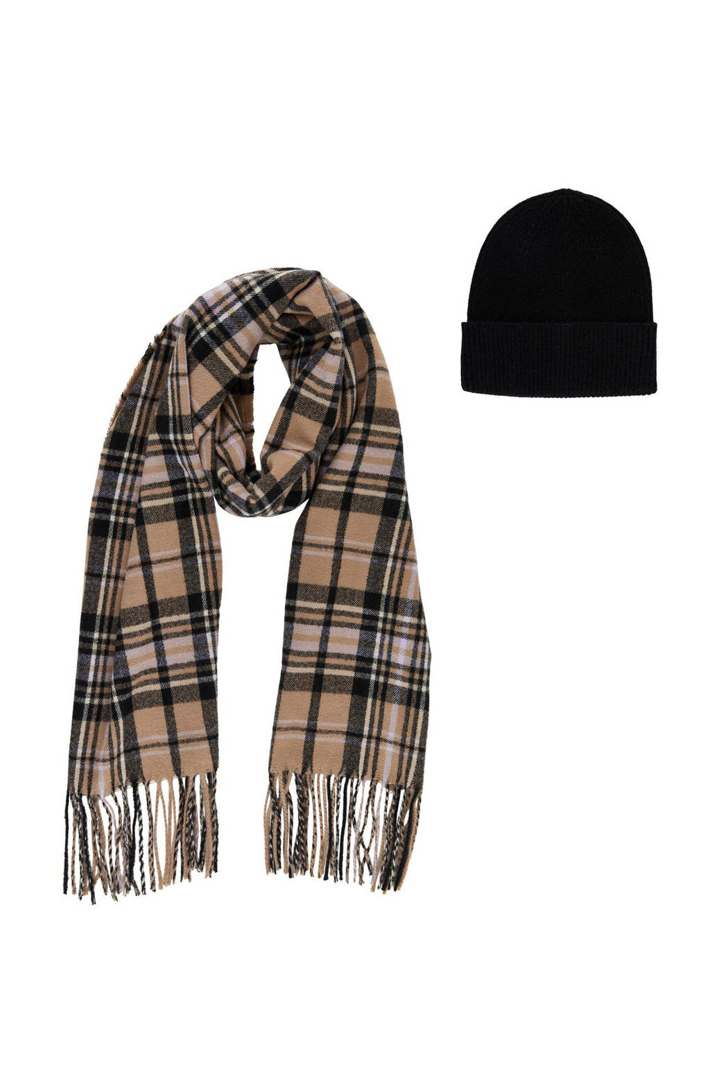 PIECES giftbox PCERISMA muts + sjaal zwart/camel, Zwart/camel