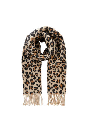 sjaal PCFELINE luipaardprint beige/camel/zwart