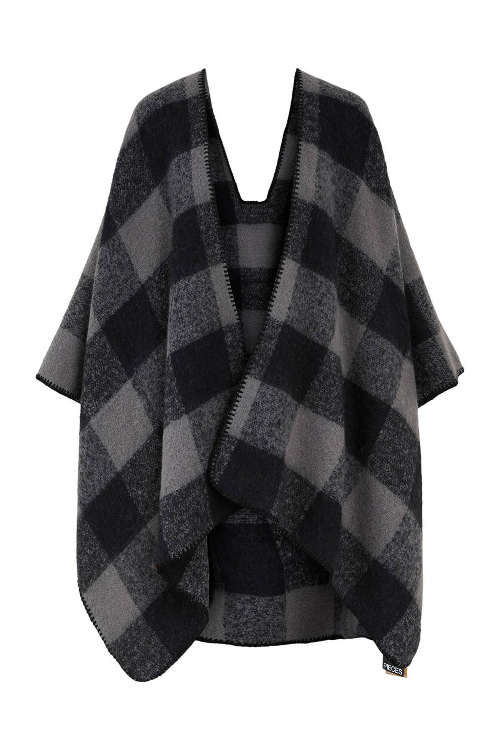 PIECES geruite poncho PCFAIRLY zwart/grijs, Zwart/grijs