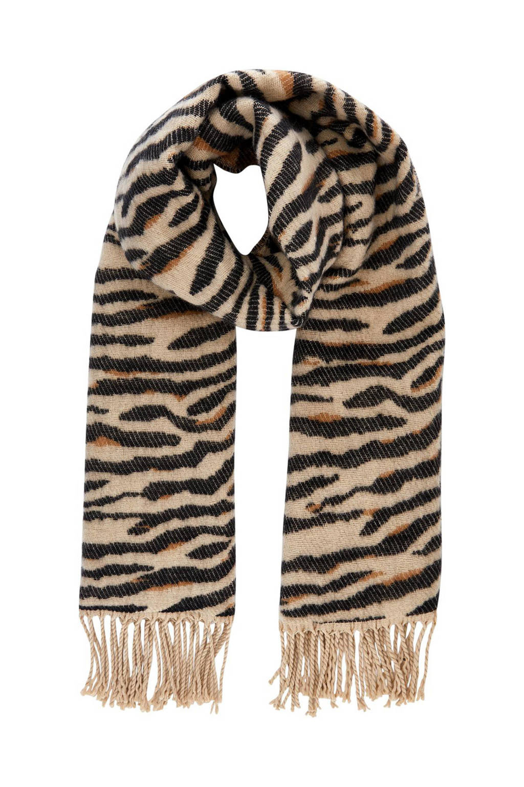 PIECES sjaal PCFELINE met zebraprint bruin/zwart, Bruin/zwart