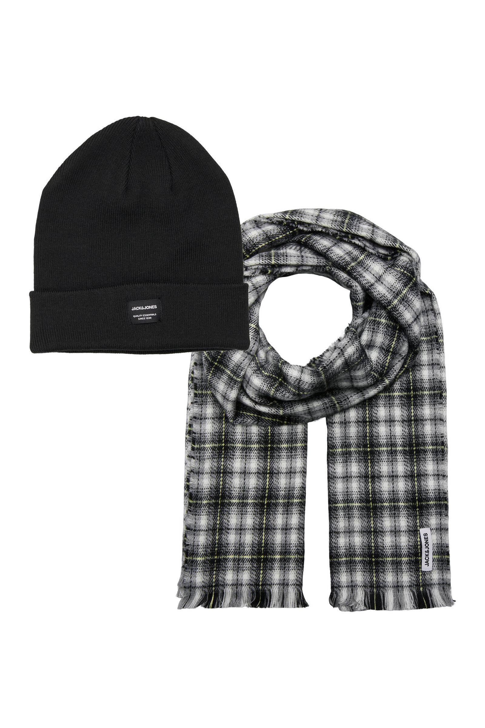 JACK \u0026 JONES giftbox JACFROST muts + sjaal zwart/donkerblauw | wehkamp