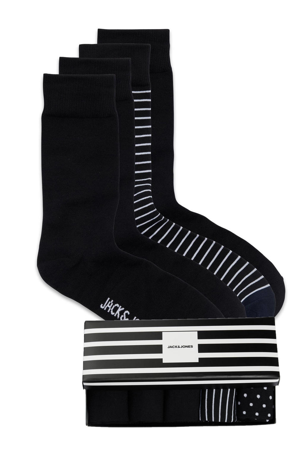 JACK & JONES giftbox sokken JACWILLIS - set van 4 zwart/wit