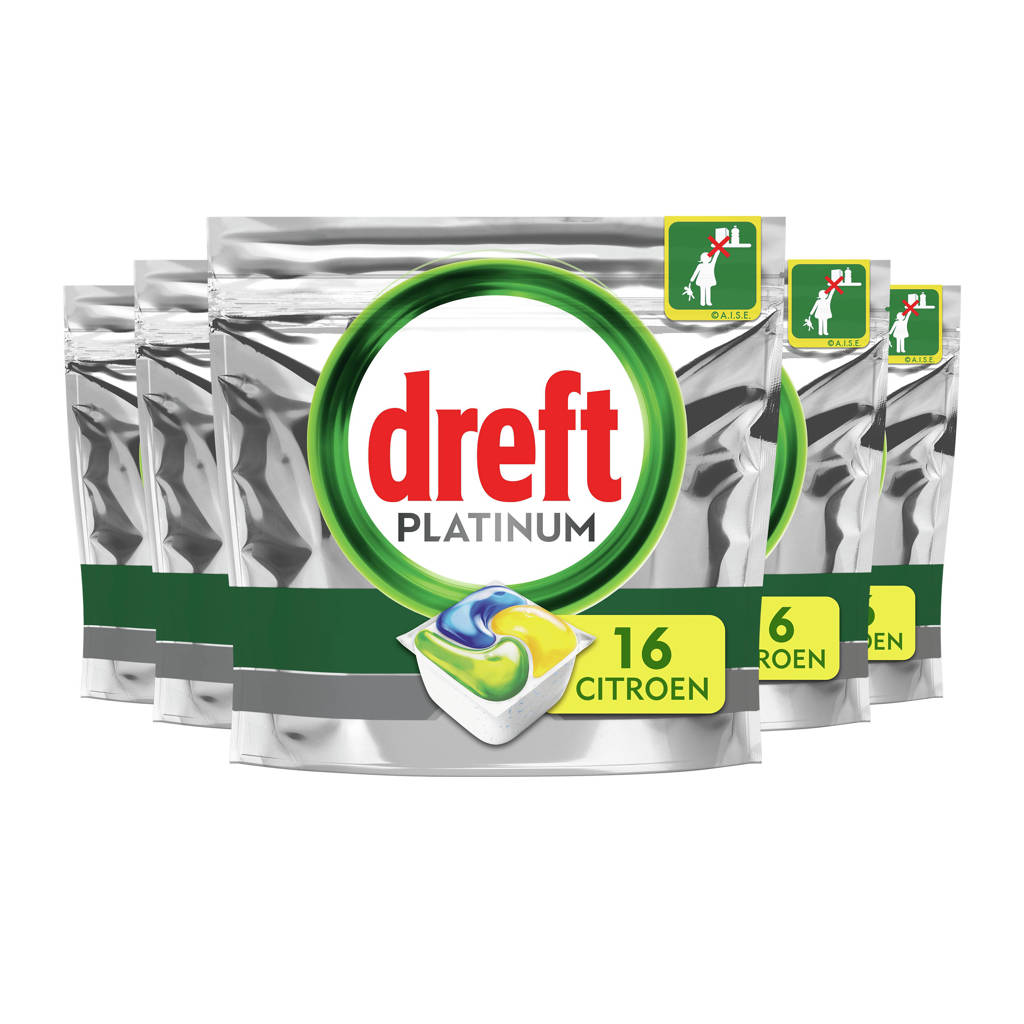 Dreft Platinum All In One Vaatwascapsules Lemon - 5 x 16 capsules