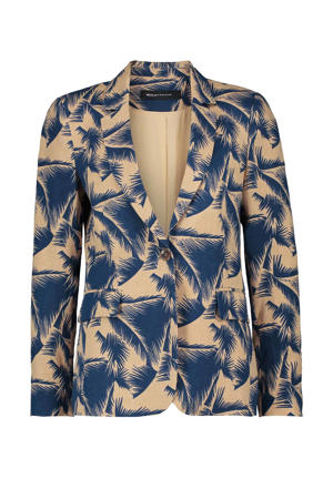 blazer 212ELVIRA met bladprint blauw/beige