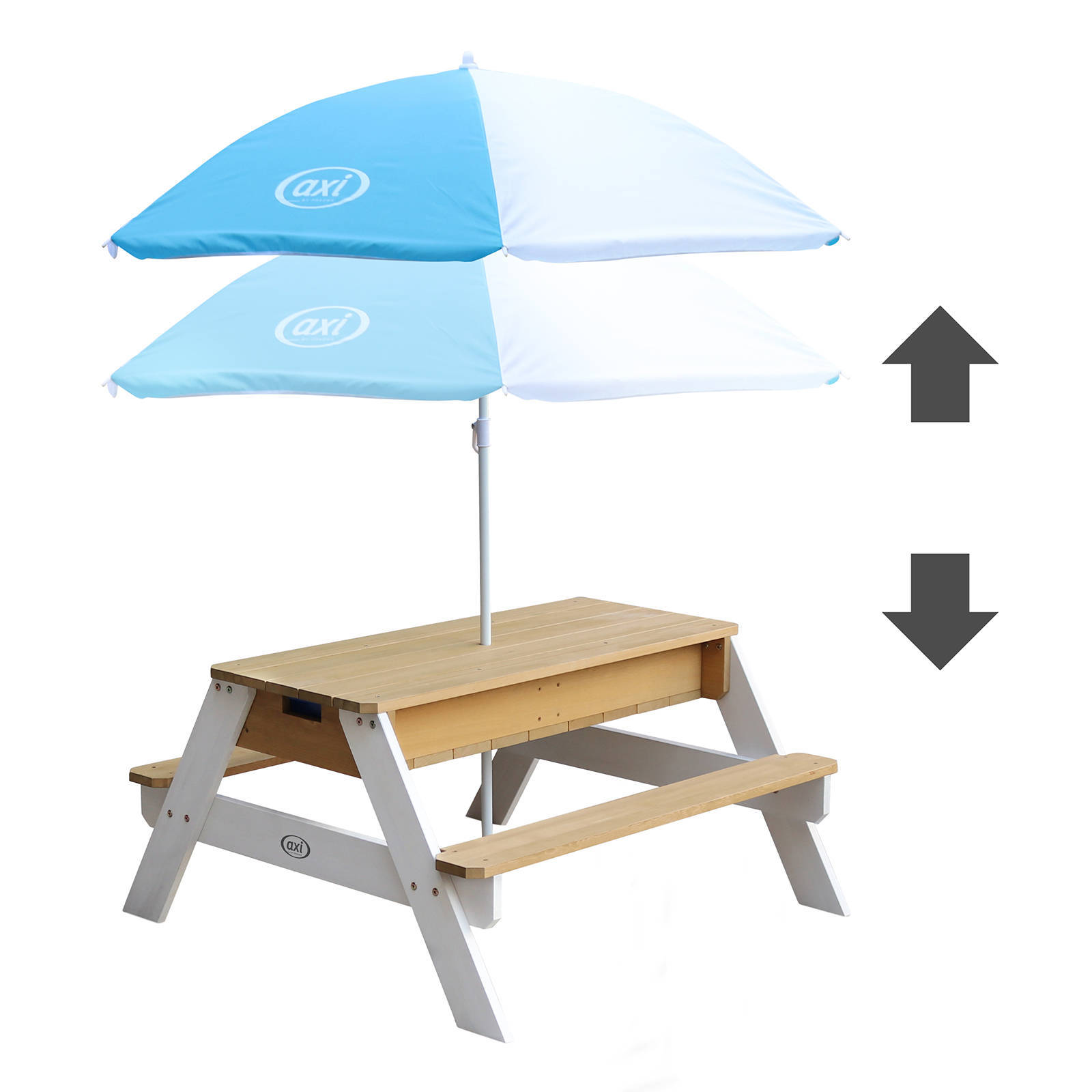 AXI Nick Zand & Water Picknicktafel Antraciet/grijs - Parasol Grijs/blauw