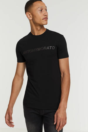 super slim fit T-shirt met tekst zwart