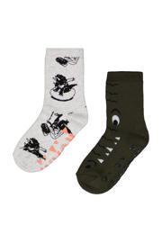 thumbnail: HEMA sokken met all-over print - set van 2 grijs/groen